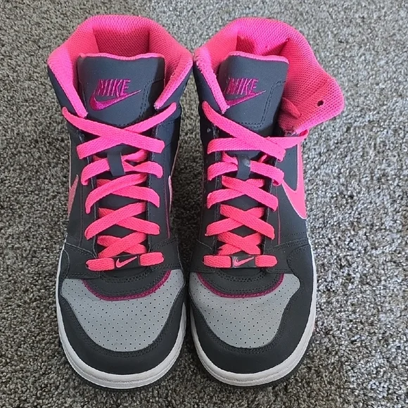 Nike Gray and Pink High-Top Sneakers with Basketball-Inspired Design - Picture 1 of 4